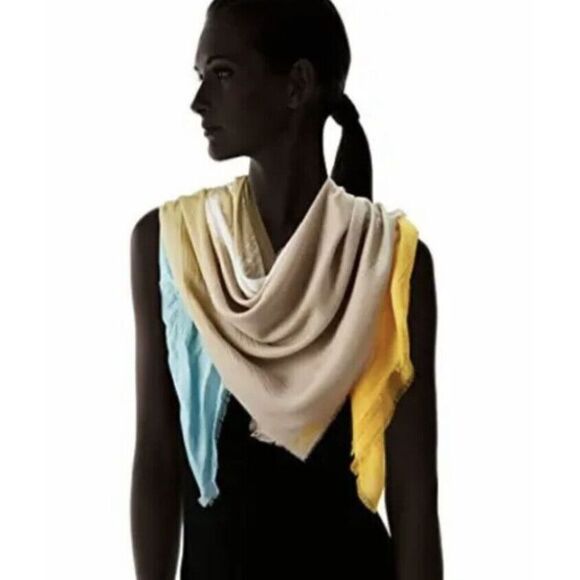 Karl Lagerfeld Paris Scarf Silk Blend Sun Bleached Square Blue Logo Fall Layer - Picture 5 of 12